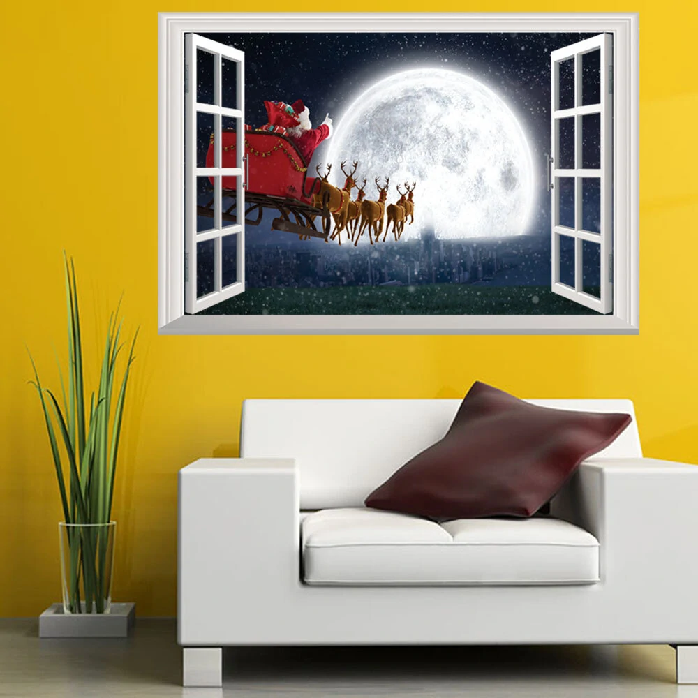 1 pc santa claus deer pattern christmas series pvc printing self-adhesive home decor for bedroom livingroom wall stickers
