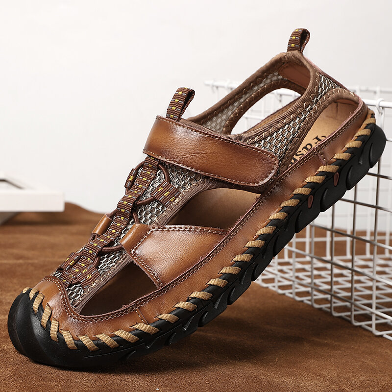 Men Casual Breathable Mesh Soft Bottom Hand-stitched Sandals - US$48.45