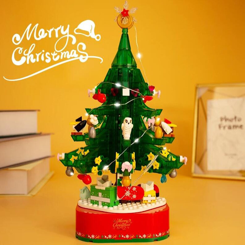 

2020 Christmas Decoration Tree Music Box Set Village Train Santa Claus Gift Building Blocks Creator Christmas Kid Toy