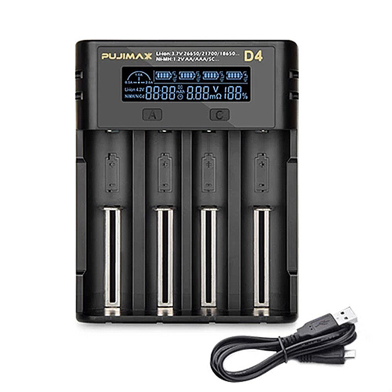 

PUJIMAX Battery Charger 18650 LCD Screen Display Fast Charging 26650 18350 21700 26700 22650 Li-ion Rechargeable Battery