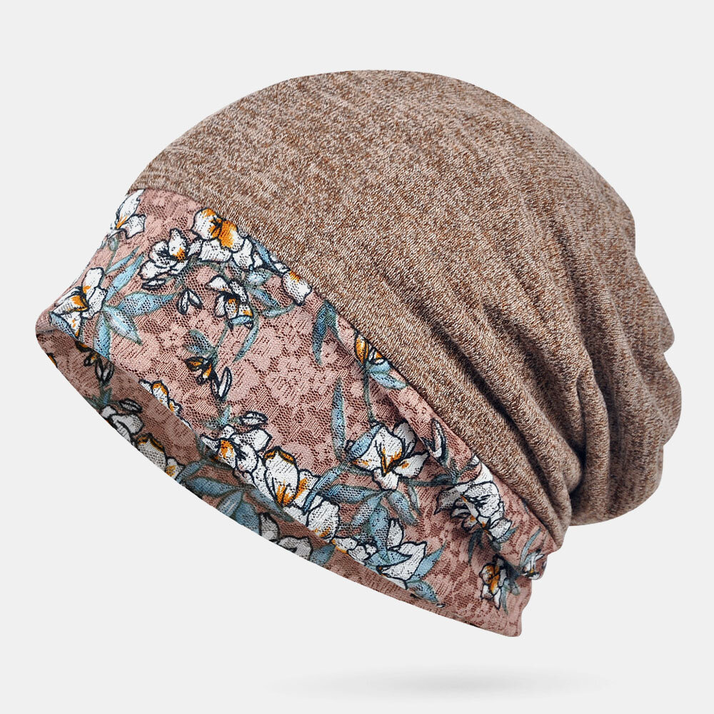Gedrukte kanten stiksels beanie sjaal hoed Dual-use tulband cap