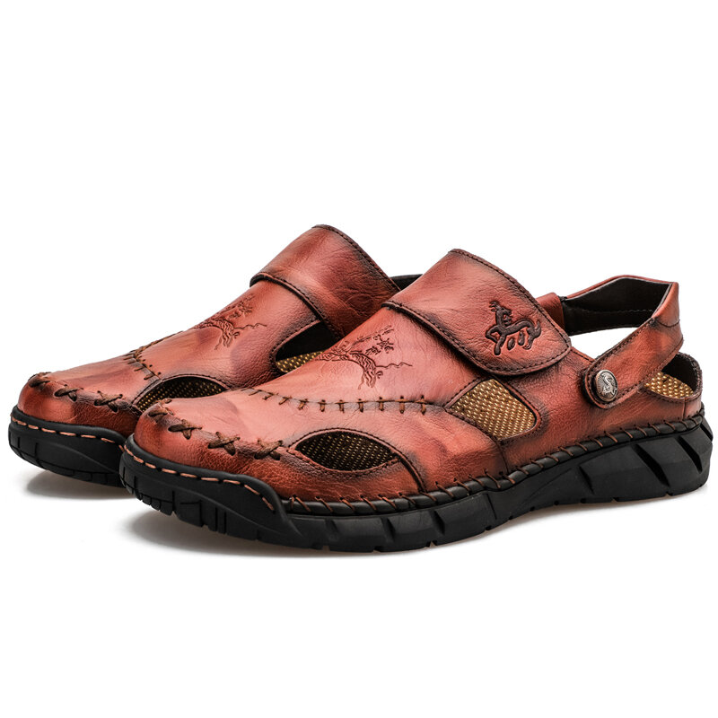 Men Cowhide Spicing Breathable Hollow Out Non-slip Casual Sandals