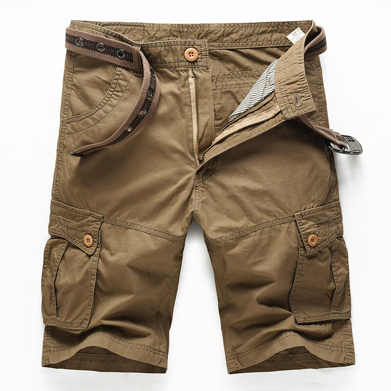Outdoor Summer Mens Coton Multi Poches Couleur Unie Cargo Respirant Loose Casual Shorts
