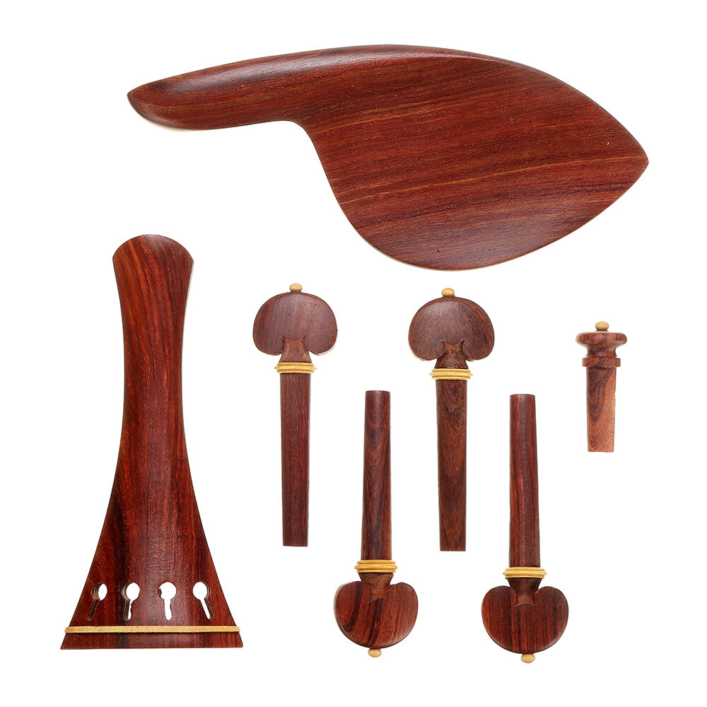 7-Piece Redwood Violin Parts Set Includes 1 Tailpiece 4 Tuning Pegs 1 Chin Rest 1 Endpin Accessories
