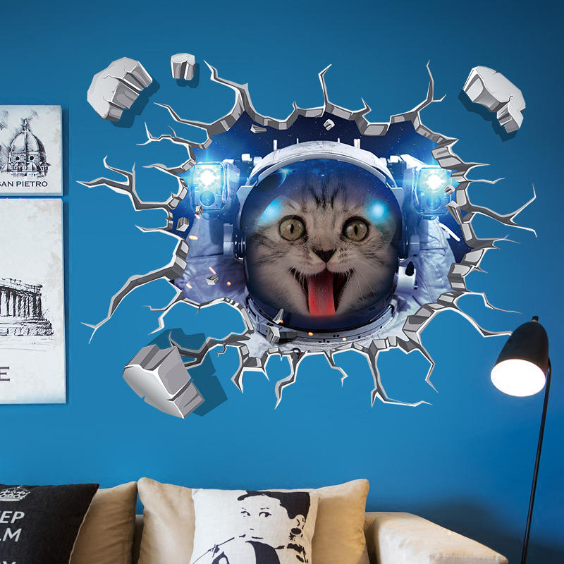 MiicoCreatieve3DRuimteAstronautKat Gebroken Muur PVC Verwijderbare Thuis Kamer Decoratieve