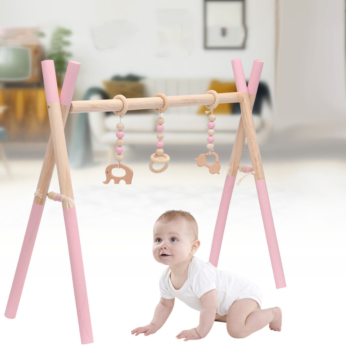 Houten Baby Gym Speelgoed Niet Giftig Organisch Spelen Stand Kwekerij Plezier 3 Opknoping Mobiele Houten Rek Kamer Decoratie