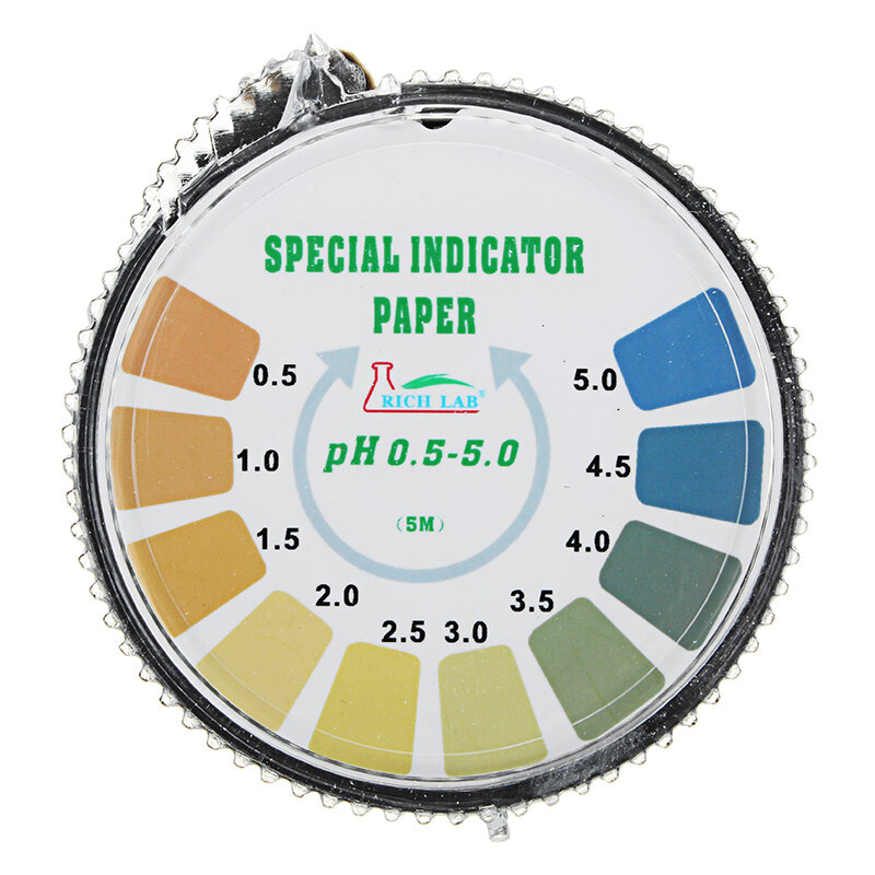 OKIl Precision PH Test Strips Roll Short Range 0.5-5.0 Indicator Paper Tester Dispenser Color Chart 5m//16.4 ft