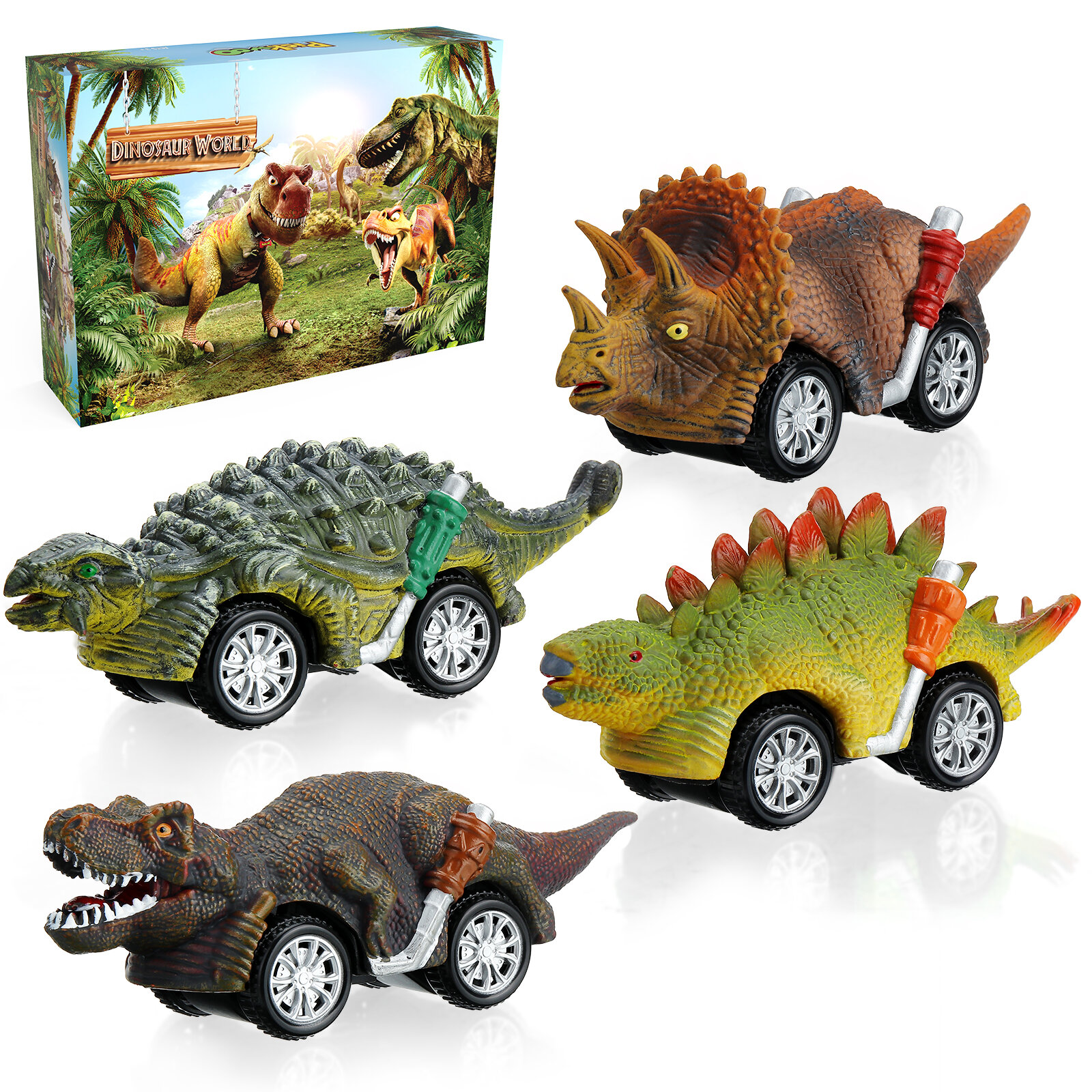 Pickwoo Dinosaurus Speelgoed Cars Inertie Voertuigen Peuters Kids Dinosaurus Party Games met T-Rex D