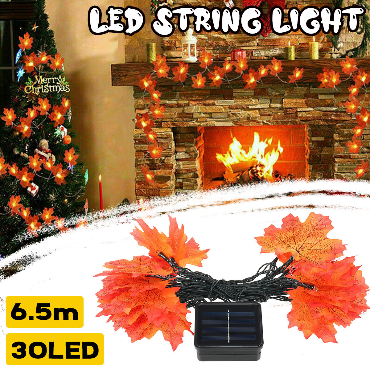 Zonne-energie 6.5M 30LED Fall Maple Leaves Garland Fairy Light Outdoor Garden Lawn Lamp