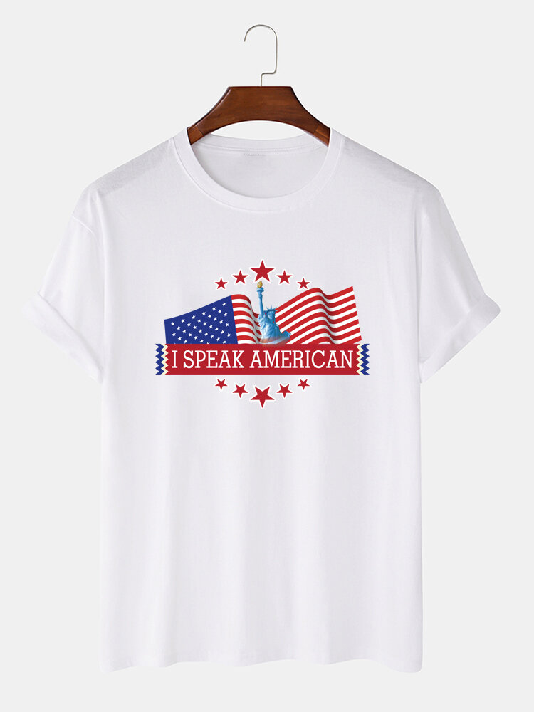 100 Cotton American Statue of Liberty Print Crew Neck Short Sleeve T Shirts