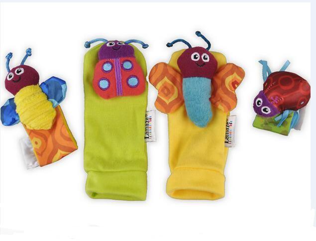 4pcs set Cute Animal Infant Baby Kids Hand Wrist Bell Foot Sock Rattles Soft Toy