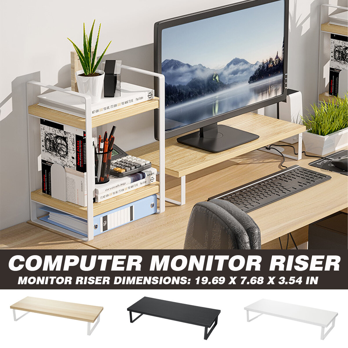 Multifunctionele Mackbook-desktopstandaard Macbook-monitorverhoger met 2-laags planken Bureau-organi