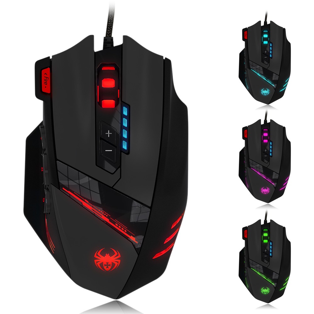 ZELOTES C-12 Wired Mouse 12 Buttons 1000-4000DPI Multi-Modes LED Lights Programming Mouse Mice with Custom Counterweight