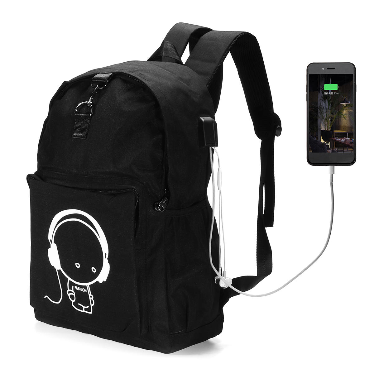 14 Pollici Night Luminoso Travel School Laptop Backpack USB di ricarica Auricolare Porta antifurto Borsa  