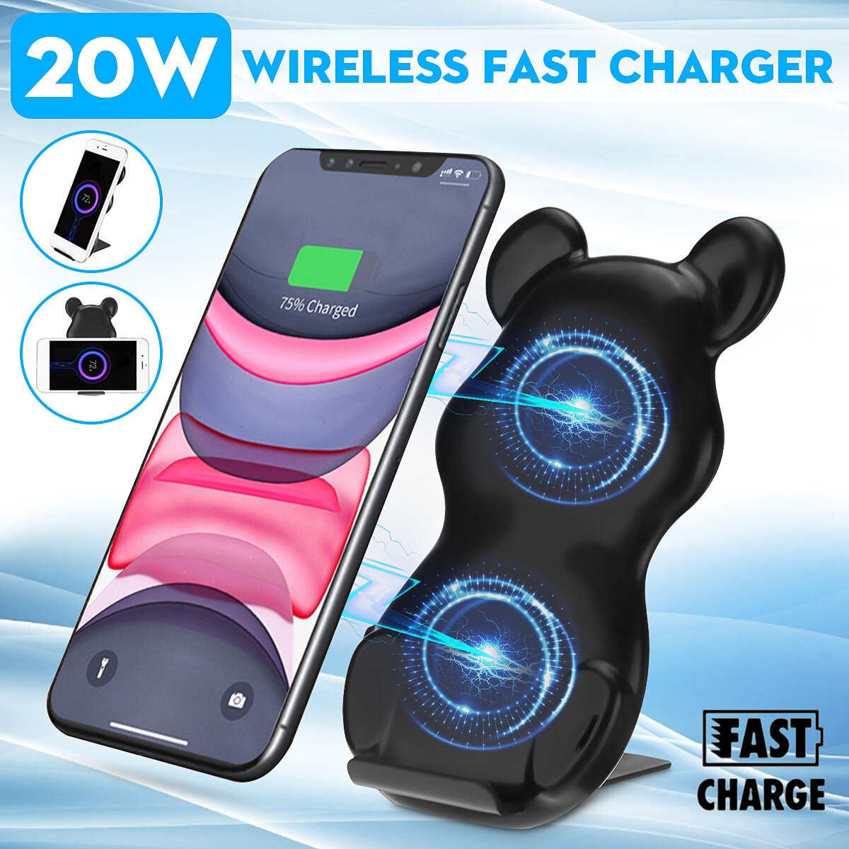 

Bakeey 20W Qi Wireless Fast Charger Charging Dock Station for iPhone 12 for Samsung Galaxy Note S20 ultra Huawei Mate40