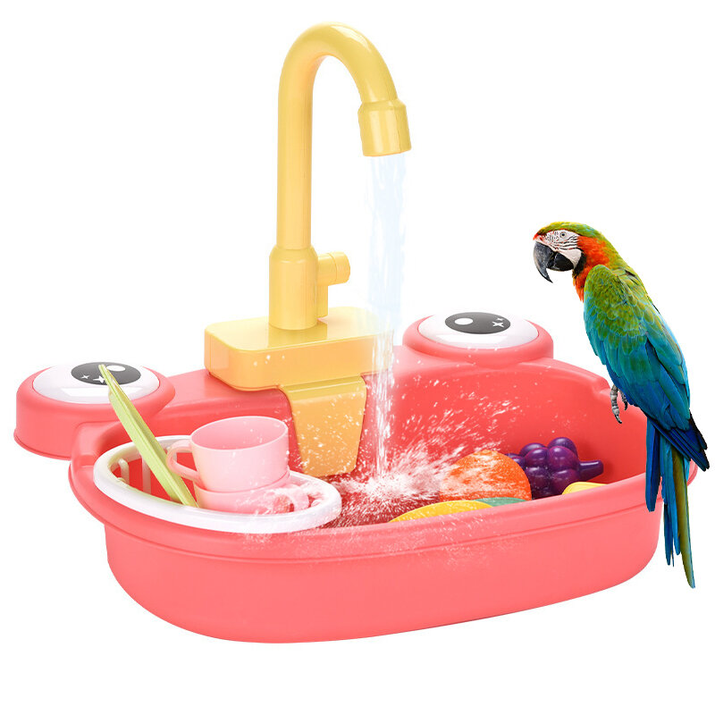 蛇口付き自動バードバス浴槽ペットオウム噴水SPAプールクリーニングツール安全なプレイハウスキッチンシンク鳥のおもちゃ от Banggood WW