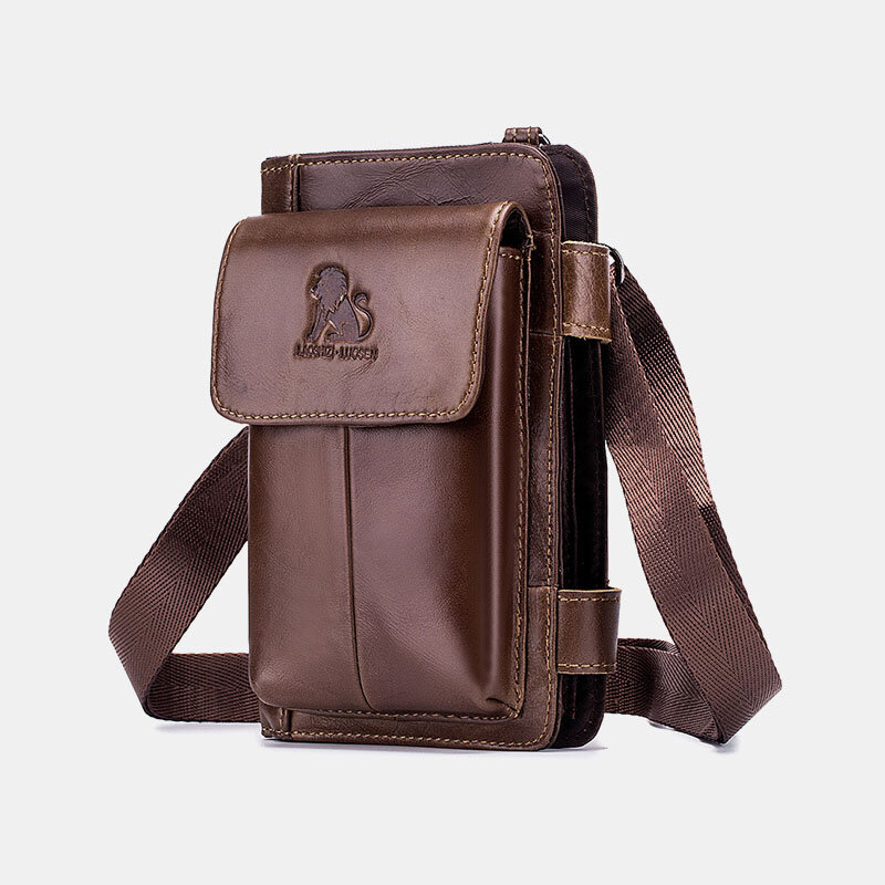 

Men Genuine Leather Multifunction Business 5 Card Slots Multi-carry Crossbody Bag Waist Sling Bag