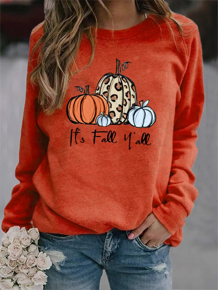 Dames Halloween Pompoen Print Ronde Hals Losse Raglanmouwen Sweatshirts