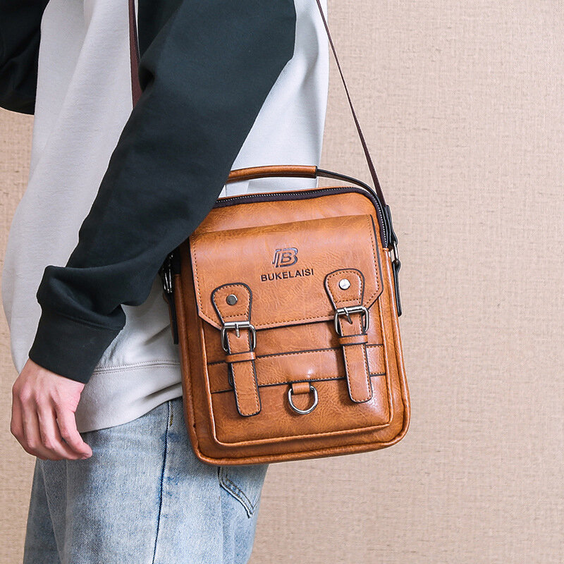Men Faux Leather Multi-pocket Anti-theft Multi-Layers Waterproof Business Crossbody Bag