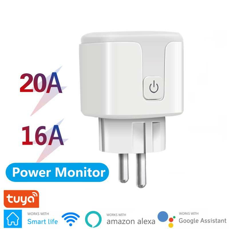 Tuya 16/20A Smart WiFi Switch EU Plug Intelligent Power Monitor Voice Control Timing Outlet Socket O