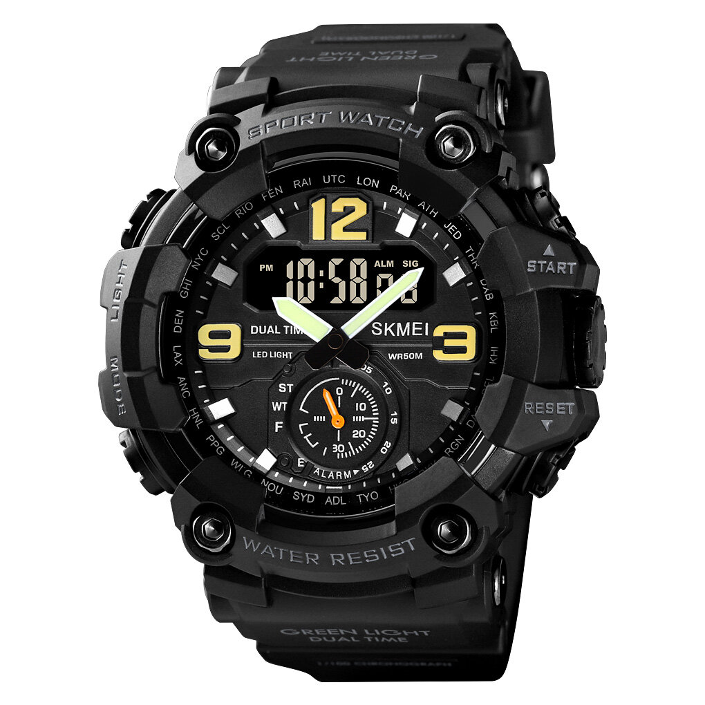 

SKMEI 1637 Sport Men Watch Date Week Display Stopwatch LED Light 5ATM Waterproof Outdoor Digital Watch