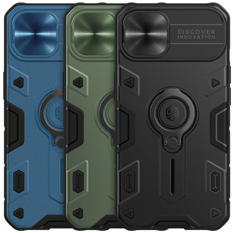 Nillkin voor iPhone 13 Beschermhoes Armor Anti-gluren Slide Lens Cover met Beugel Anti-kras Shockpro