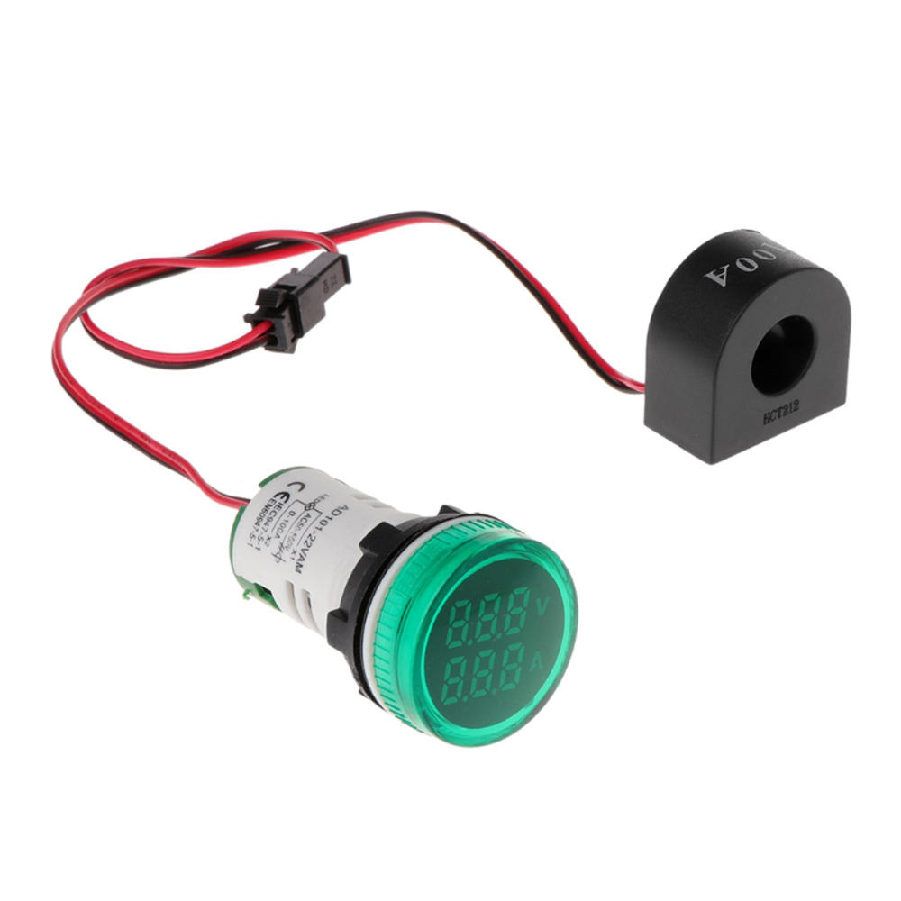 

3pcs Green Light 2in1 22mm AC50-500V 0-100A Amp Voltmeter Ammeter Voltage Current Meter With CT Au23