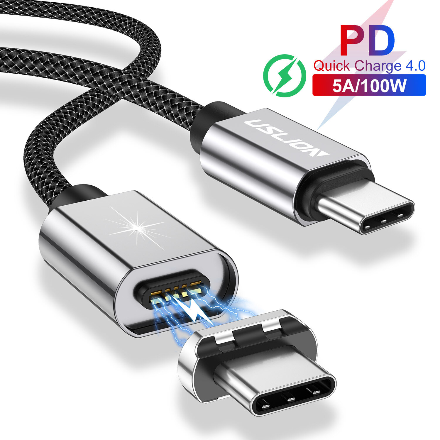 

USLION 100W 5A Magnetic USB C PD Cable Fast Charging Data Sync Cord For MI10 Note 9S Huawei P30 P40 Pro OnePlus 8 Pro