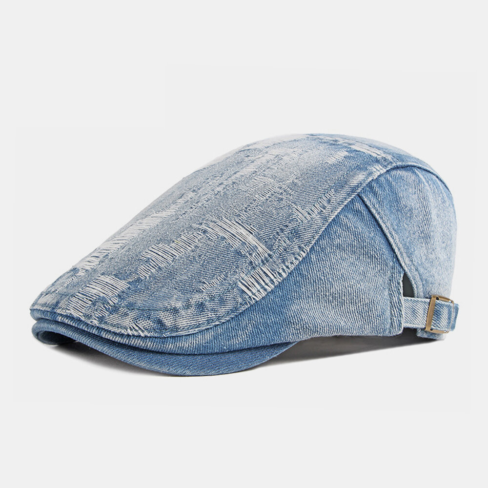 Unisex Denim Washed Make-old Hole Breathable Casual Sunshade Forward Cap Beret Cap Flat Hat