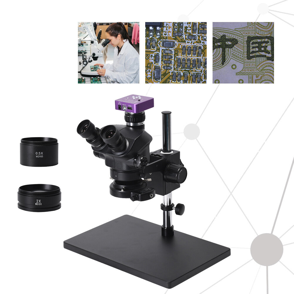 

51MP 3.5X-100X Simul-Focal Trinocular StereoMicroscope with Zoom Big Table Stand IndustrialCameraSoldering PCB Jew
