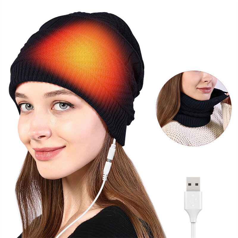 2 в 1 Электрическая шапка-шарф с подогревом, перезаряжаемая, термальная, мягкая вязаная зимняя теплая шарфик для головы и шеи