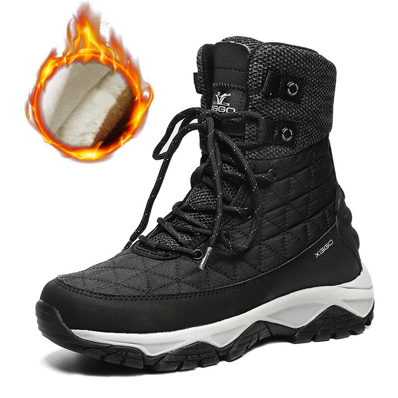XGGO Zimowe buty śnieżne wyściełane zagęszczone bawełniane buty antypoślizgowe wodoodporne ciepłe polarowe buty Unisex czarne