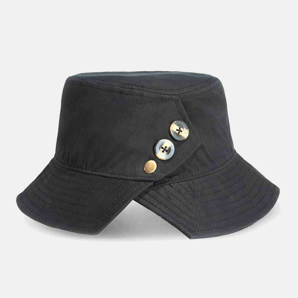 Unisex katoenen knoopdecoratie Zijsplit Persoonlijkheid Zonbescherming Bucket Hat