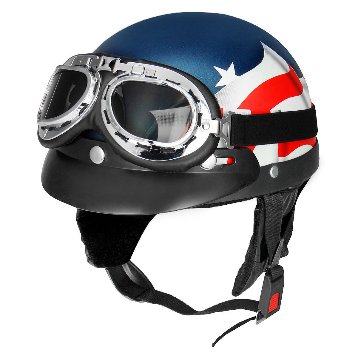 

Ретро США Флаг мотоцикл Половина лица Шлем байкер Скутер с солнцезащитным козырьком УФ-очки Cafe Racer