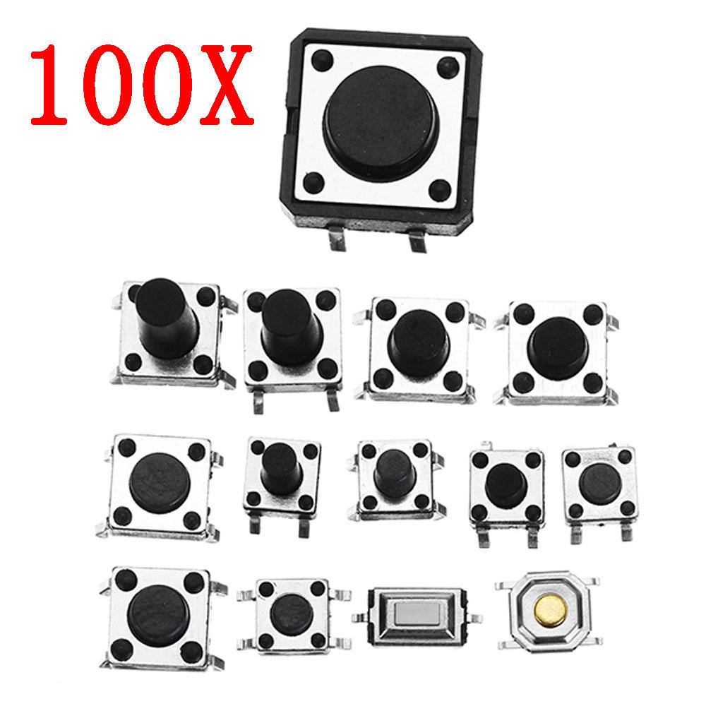 Total 1200pcs Tactile Tact Mini Push Button Switch Packet Micro Switch Bags 12 Types Each 100pcs SMD/2/3/Lateral Pins/Ho