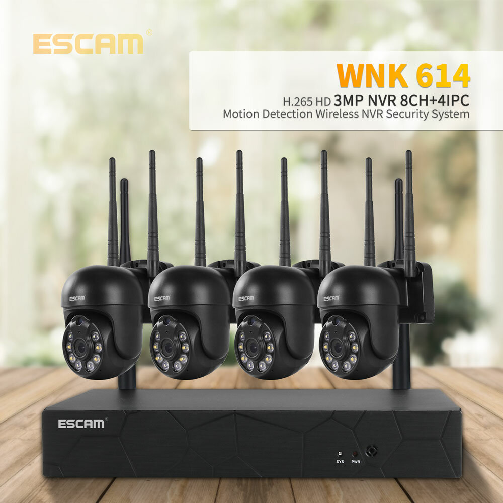 ESCAM WNK614 8CH 3MP Wireless Dome Camera CCTV Security System NVR Kit Two Way Audio Dual Light Motion Sensor Detection IP Camera