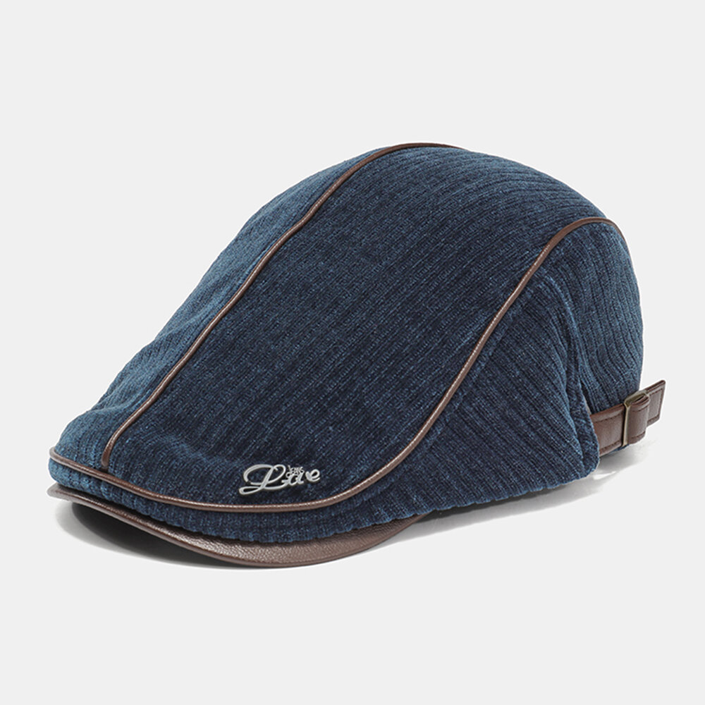 Collrown Men Corduroy Casual Classical Windproof Sunvisor Metal Badge Forward Hat Beret Hat