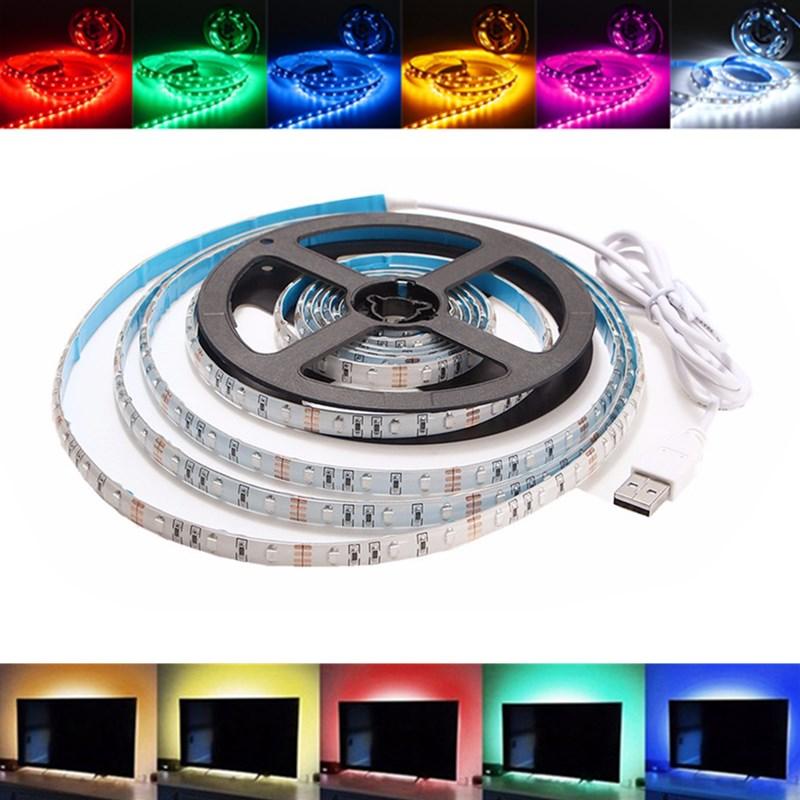 Image of 2M Nicht-wasserdichtes USB SMD3528 Fernsehhintergrund-Computer LED Streifen-Klebeband-flexibles Licht DC5V