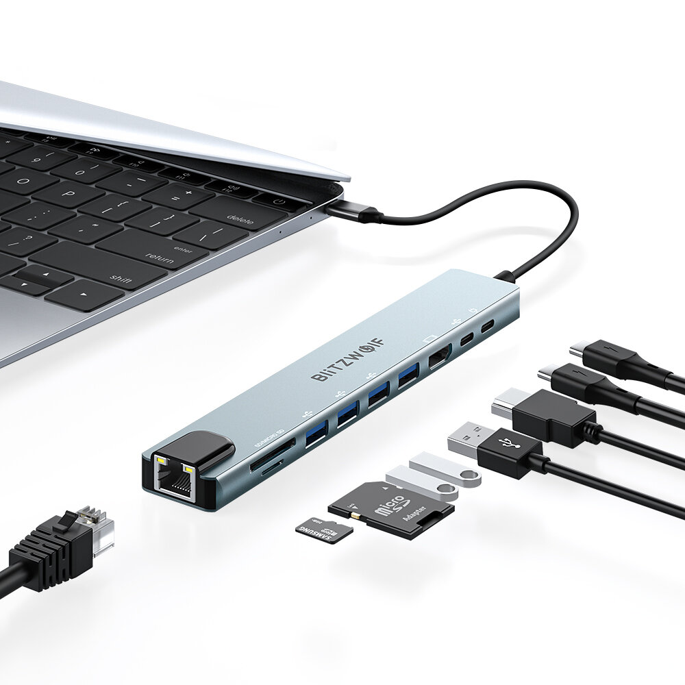 Στα 14.98 € από αποθήκη Κίνας | BlitzWolf® BW-NEW TH5 10 in 1 USB Hubs with HDMI 4K@30Hz USB3.0 / USB2.0 / Type-C 2.0 / RJ45 Ethernet / 100W PD Charging / SD TF Card Slots Docking Station for Apple Huawei Laptops Macbook