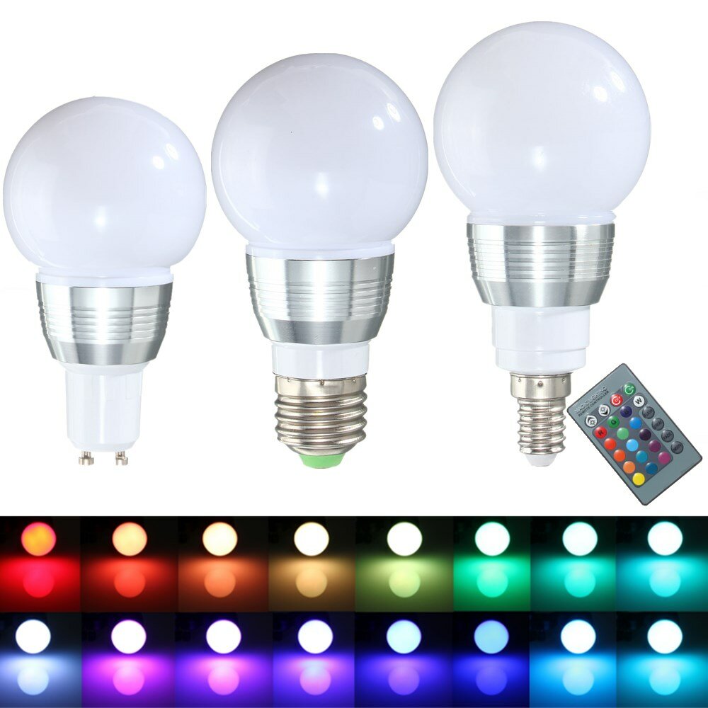 

E27 E14 GU10 3W Dimmable Remote Control RGB Color Change LED Lamp Light Bulb 85-265V