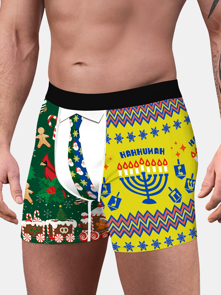 Heren grappige print halfhoge kerststijl boxershort gezellig ondergoed