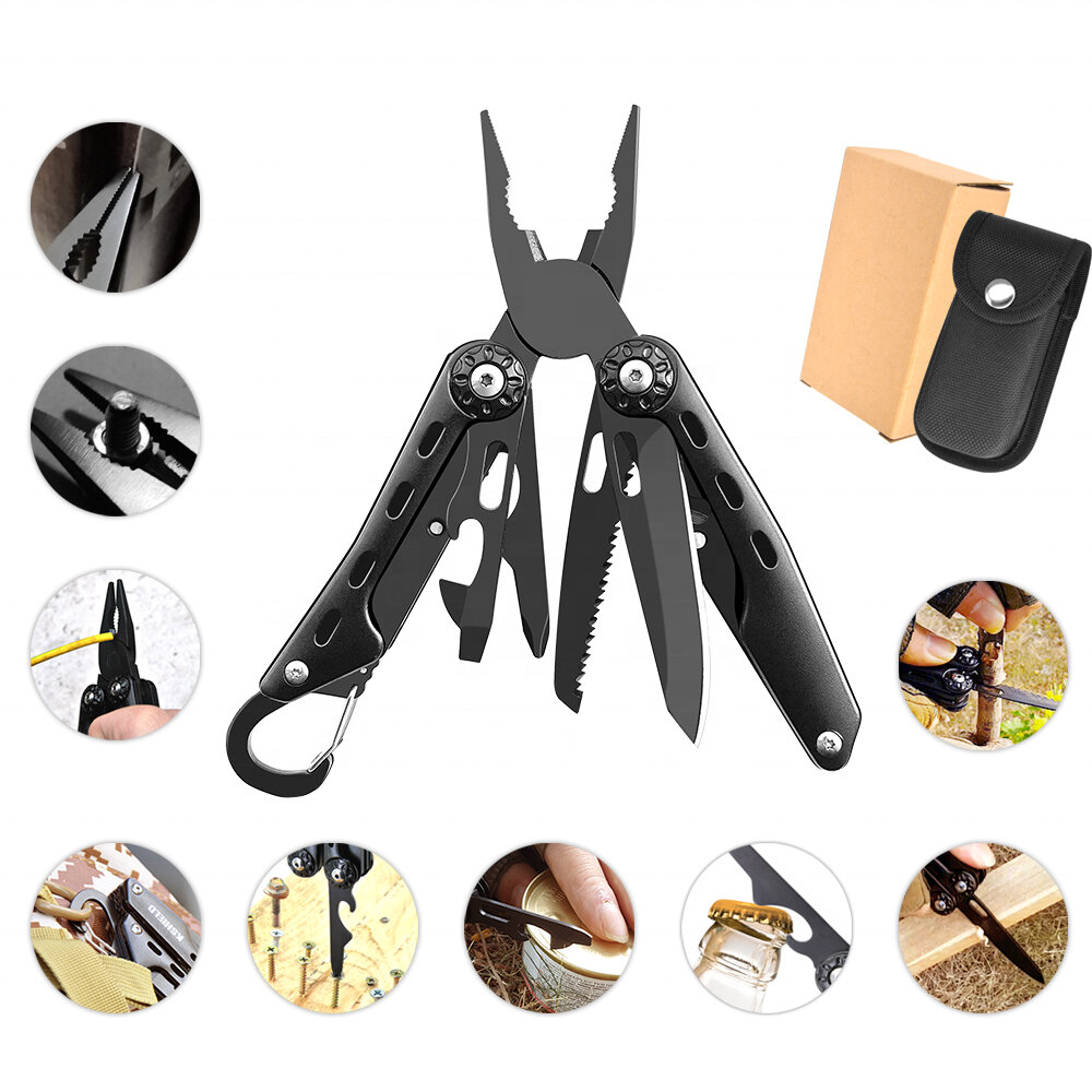 

KSHIELD 10-in-1 Stainless Steel 6.6in Pocket Multi-Tool with Knife Sheath Folding Pliers/Knife/Saw/Wire Cutter forOutd