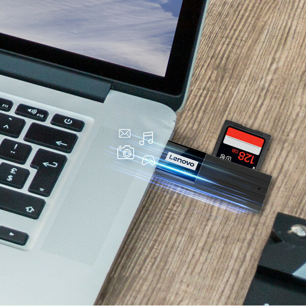 

Lenovo D231 2-в-1 портативный мини-USB 3.0 высокоскоростной адаптер для чтения карт памяти TF / SD для Macbook компьютер
