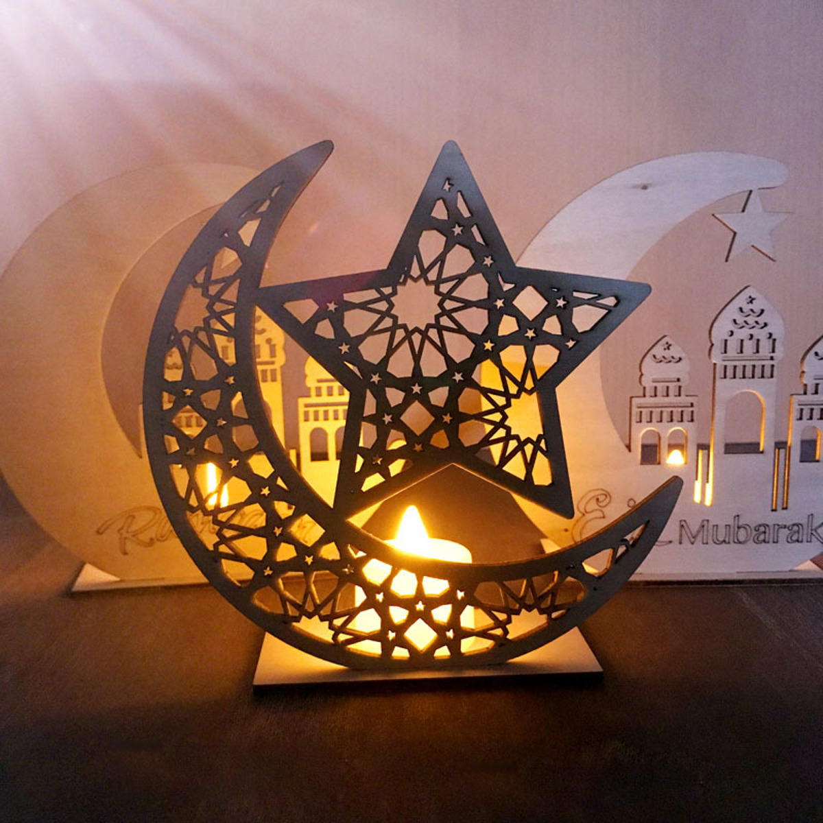 

Wood DIY Decorations Islamic Palace Eid Al-Fitr Mubarak Gifts Home Ornament