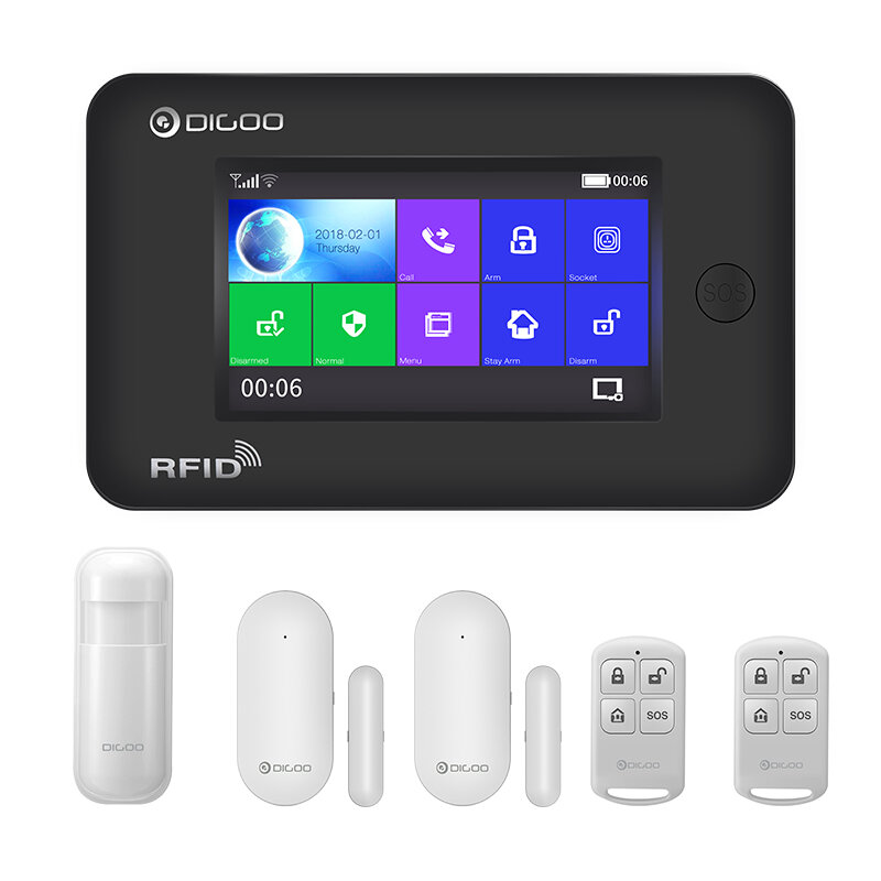 Digoo DG-HAMA Toda la Pantalla Táctil Versión Alexa 433MHz GSM&WIFI DIY Kits de Sistema de Alarma de Seguridad de Casa I