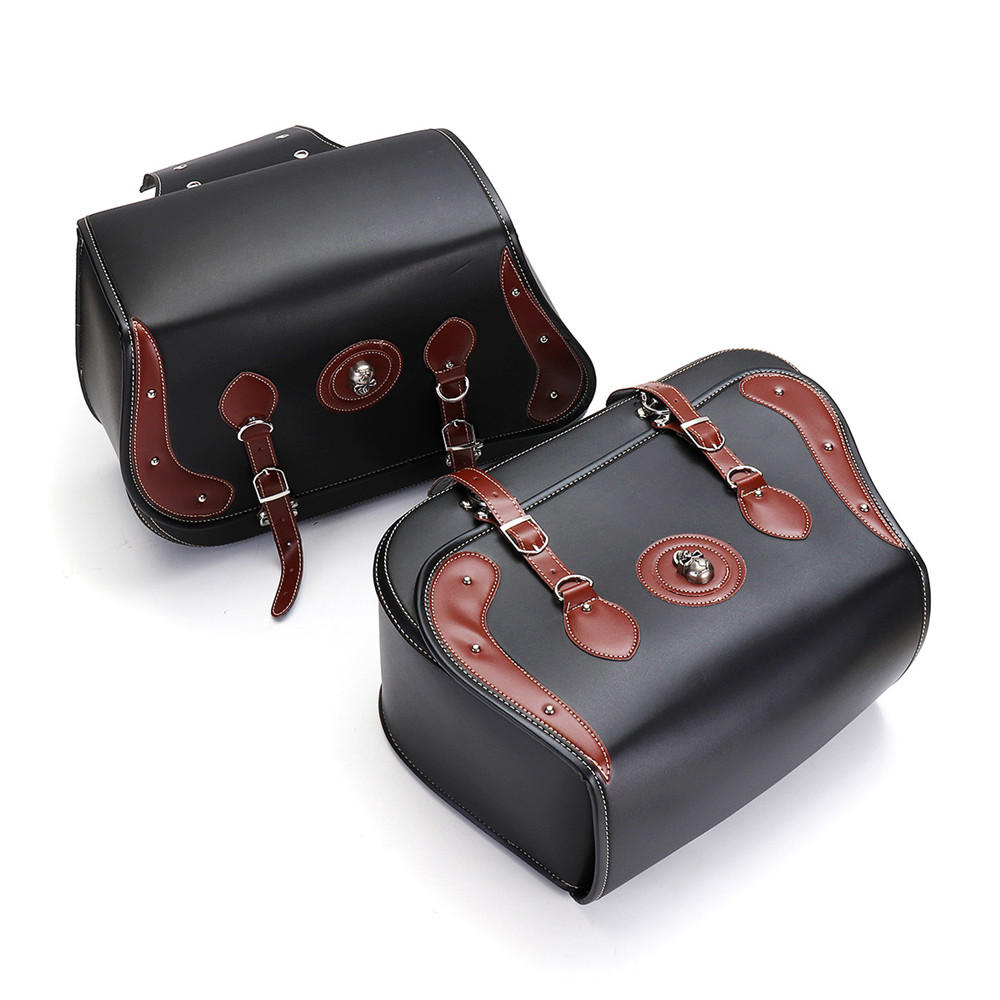 Universal Pair Motorcycle Saddlebags PU Leather Side Pouch Luggage Bicycle Tool Bag