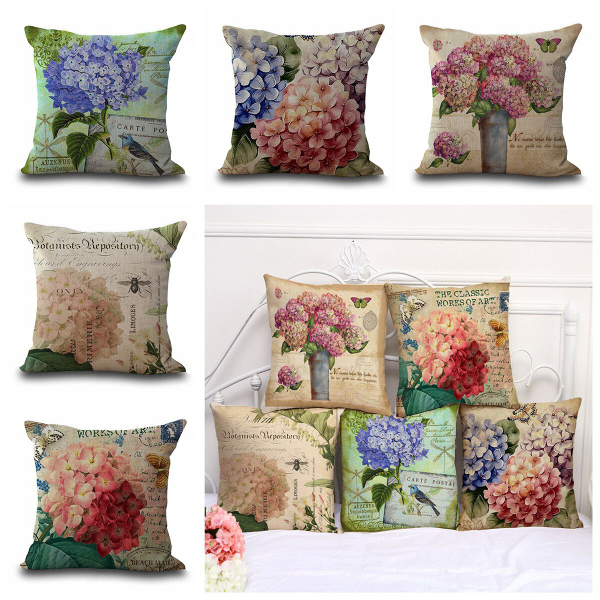Vintage Flower Throw Pillow Case Cover 18''x18'' Square Cushion Cover Pillow Cover Protector for Couch Sofa Chair Bedroo