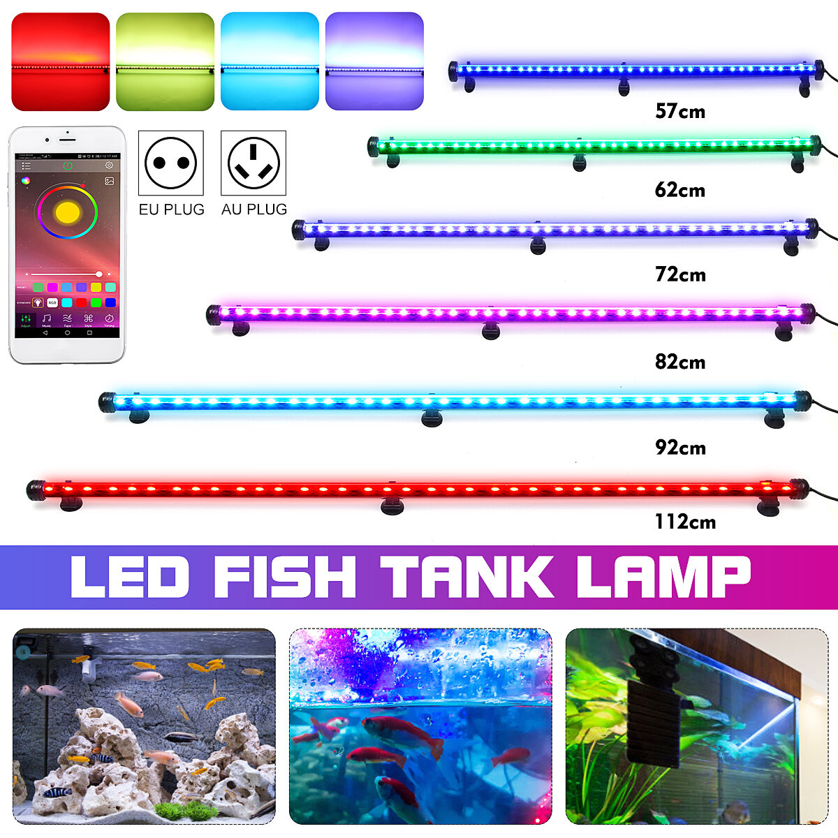 57-112CM GRB Aquarium Light LED Waterproof APP Control Fish Tank Light Underwater Fish Lamp Aquarium