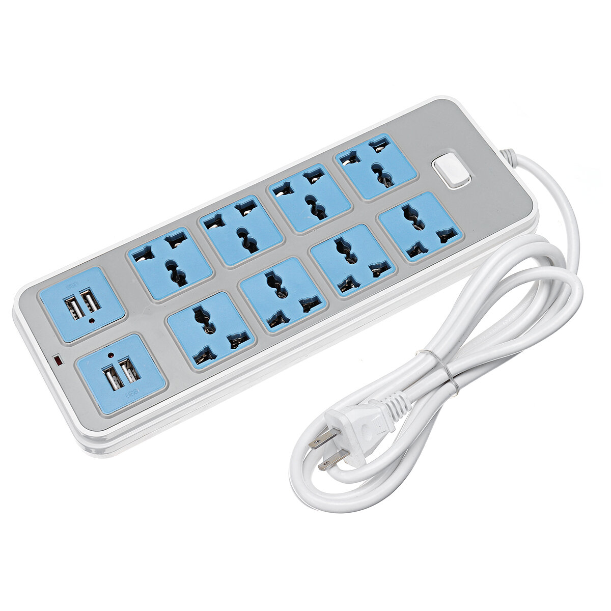 Elektrische 8 stopcontacten + 4 USB-verlengstekkerdoos US / UK-stekker 6,6 ft snoer