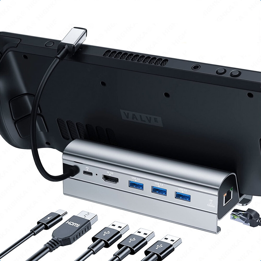 

Док-станция Bakeey Steam Deck 6 в 1 Аксессуары для подставки для док-станции Steam Deck 3 * USB 3.0 HDMI 4K@60Hz Gigabit
